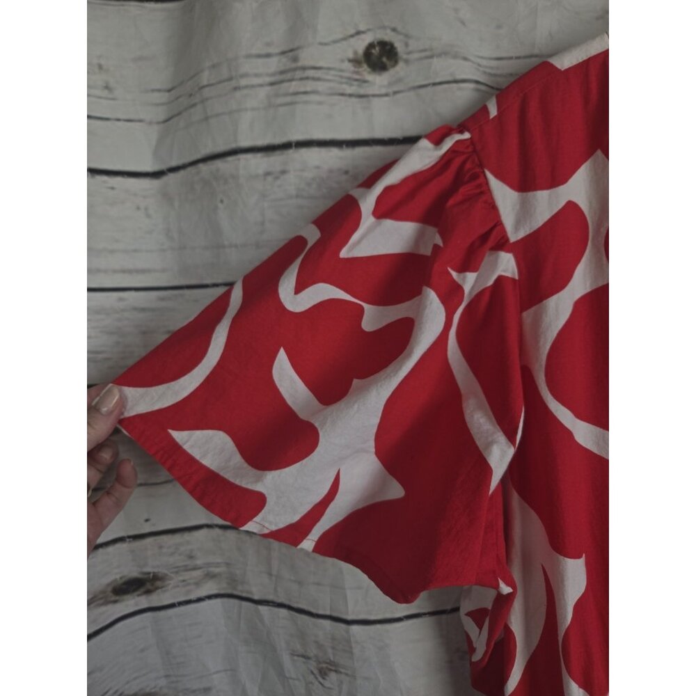 Meadow Rhodes Red Floral Midi Dress 2X Midi Tiered 100% Cotton Womens - Picture 3 of 8